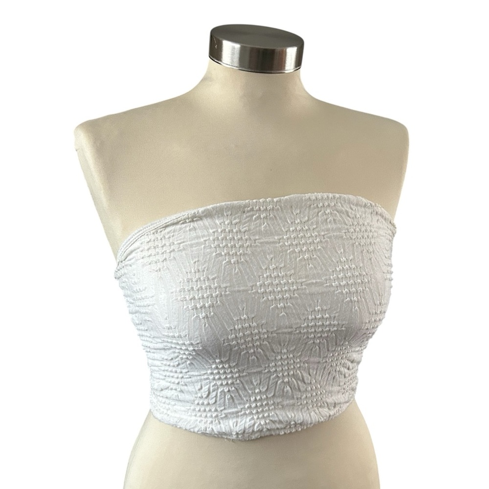 Urban Outfitters White Textured Strapless Bandeau Tube Top